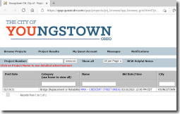 Screen capture of the Youngstown Public Bidding Portal
