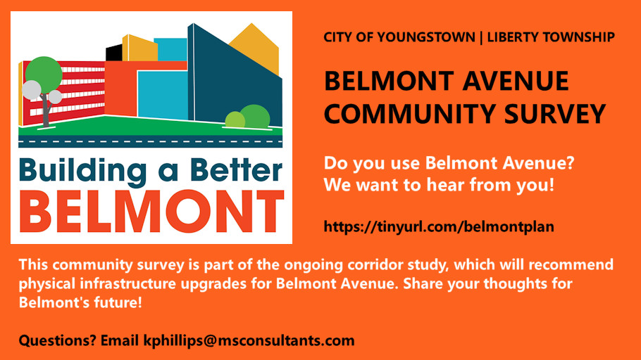 Building a Better Belmont logo with survey invitation text (repeated below).