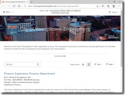 Screen capture of the Youngstown Civil Service Job Portal