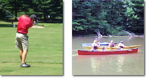 Image of golfer teeing-off and canoeists