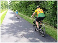 A family bicycling on a local trail