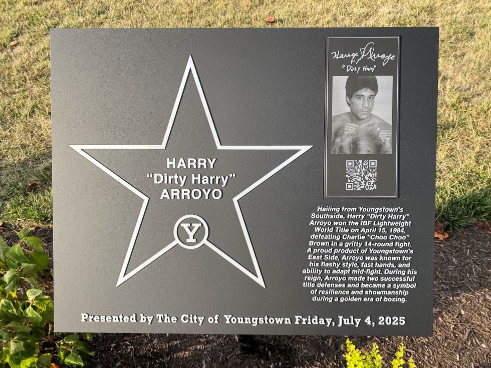 Walk of Fame plaque of Harry Arroyo, as seen in Wean Park.
