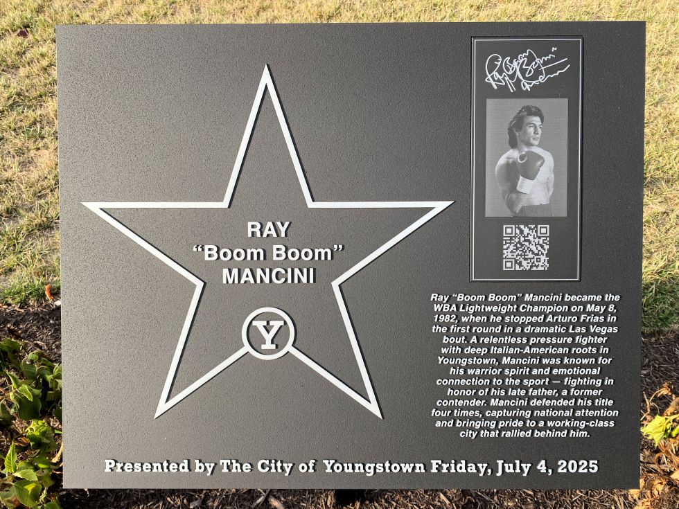 Walk of Fame plaque of Ray Mancini, as seen in Wean Park.