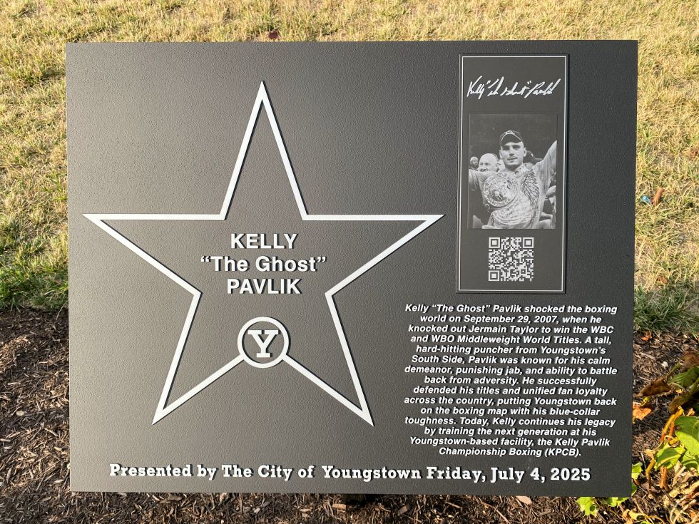 Walk of Fame plaque of Kelly Pavlik, as seen in Wean Park.